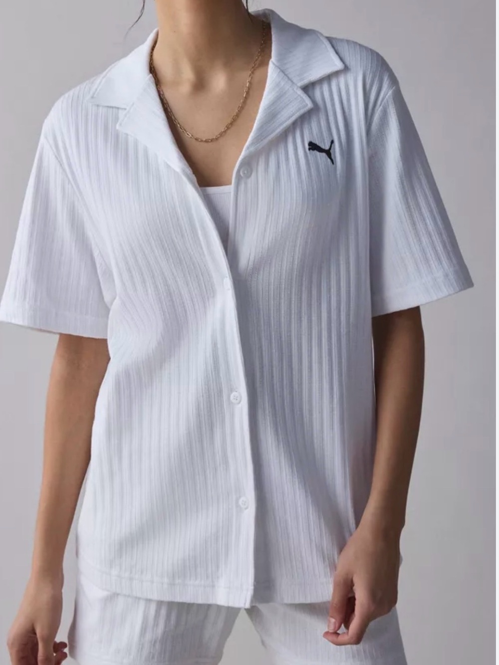 Puma Essential Pointelle Knit Button-Down Shirt | Urban Outfitters set sku34